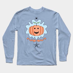 Cute Cartoon Halloween Pumpkin with spider and spider web Long Sleeve T-Shirt